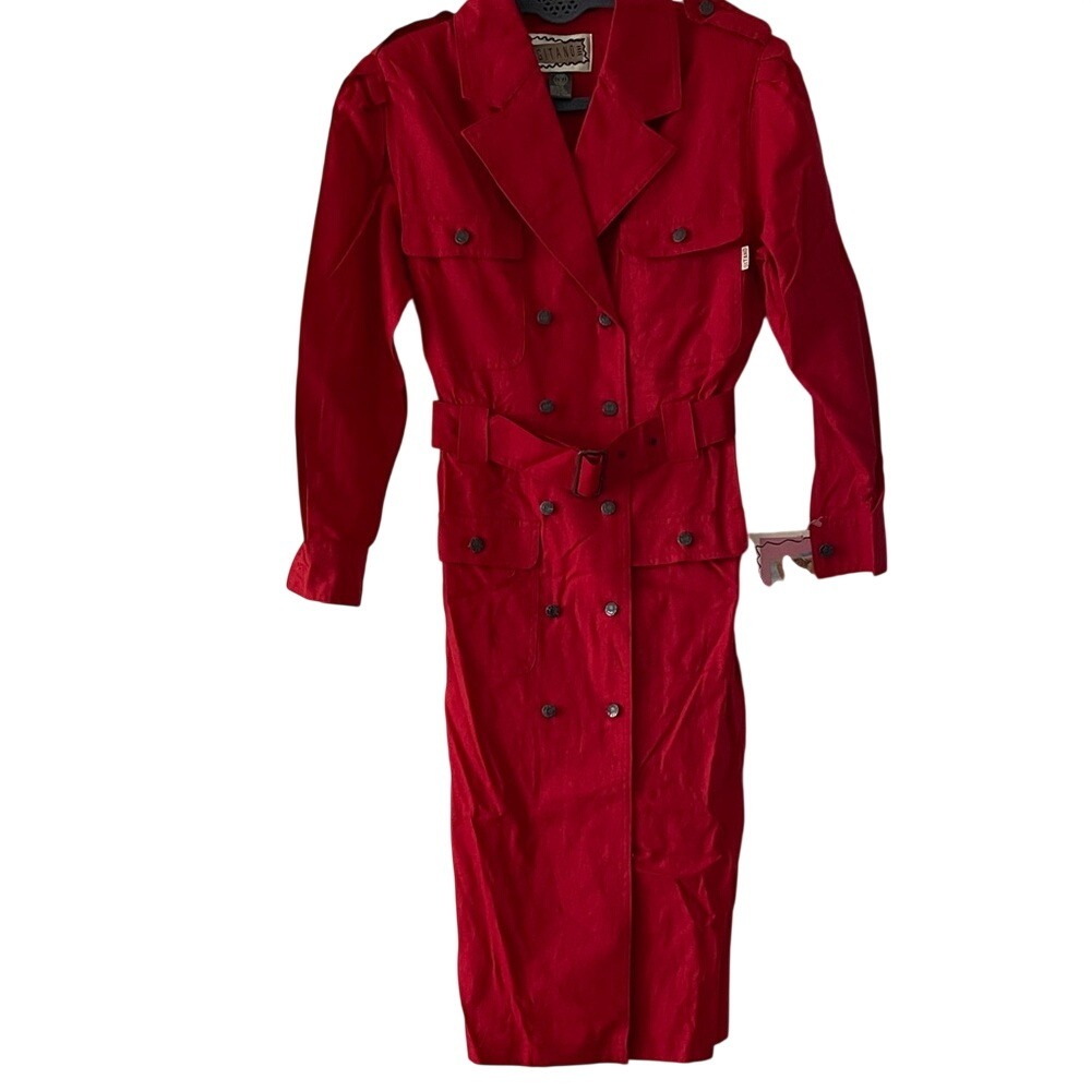 Gitano Vintage 1989 80's Red Shirtdress Trench Coat Small‎ NWT